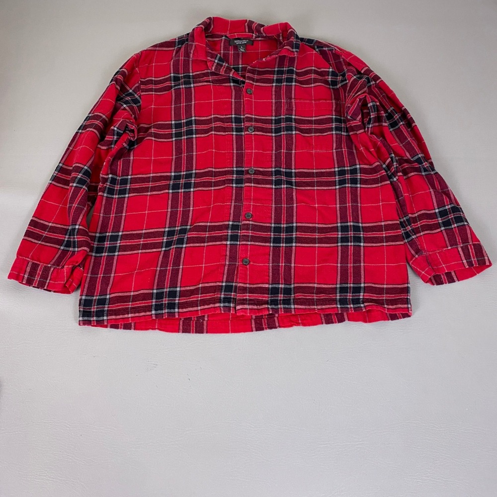 Nordstrom Flannel Pajama Top Men's Size Large Shop Red Plaid Button Down Cotton